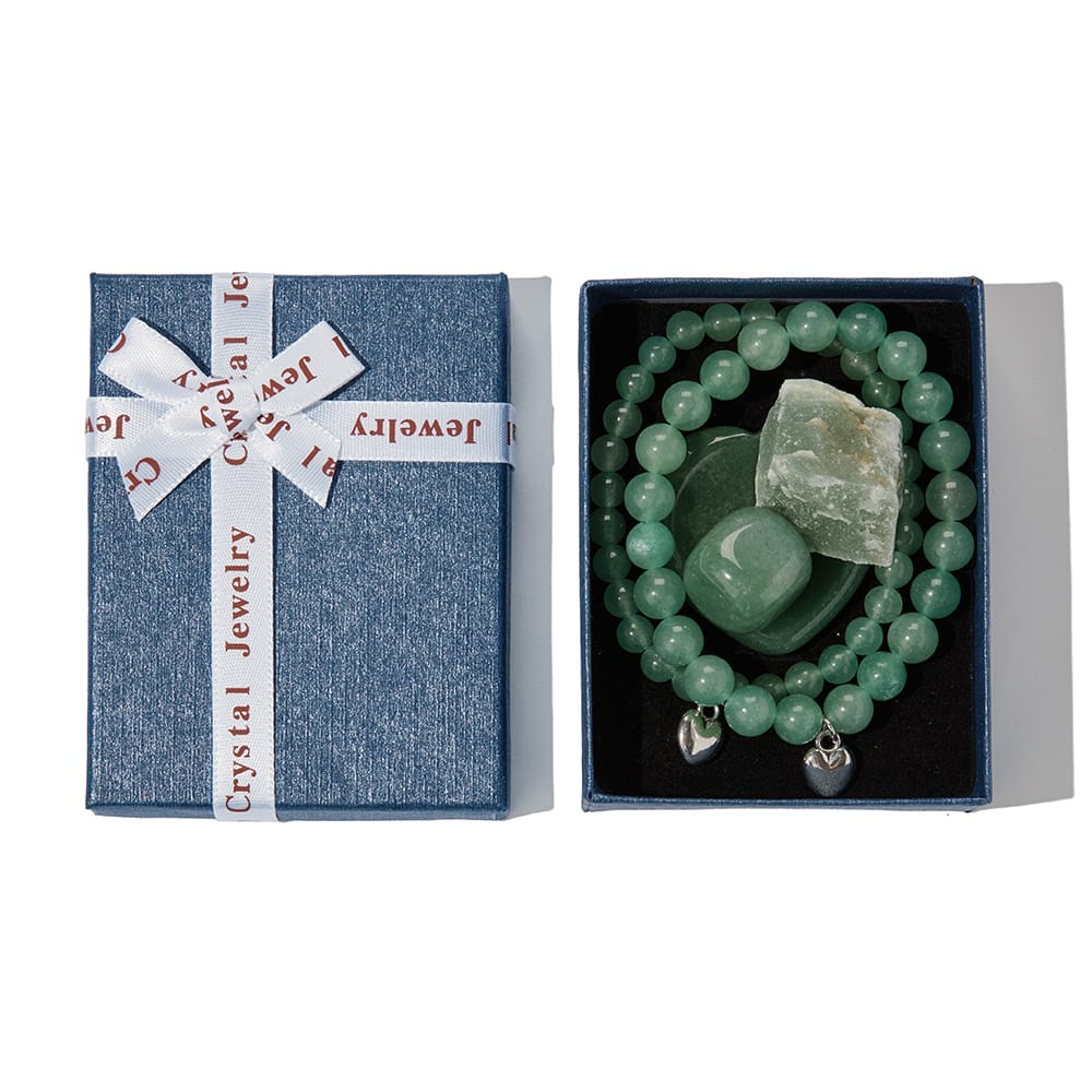 2 Groene Aventurijn Armbanden en 3 Edelstenen Set + Cadeaudoosje