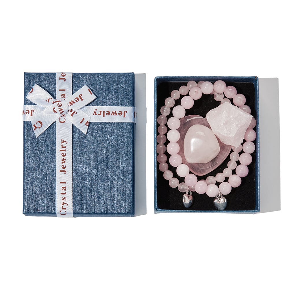 2 Rozenkwarts Armbanden en 3 Edelstenen + cadeaudoosje