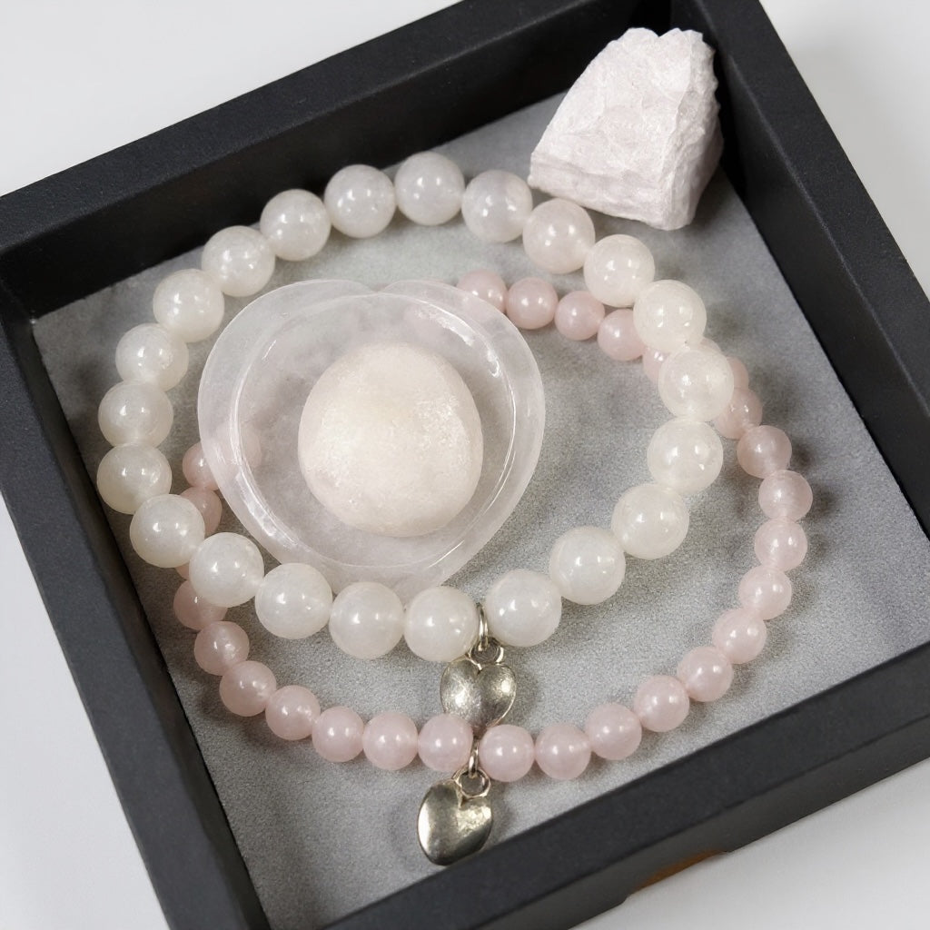2 Rozenkwarts Armbanden Geschenkset