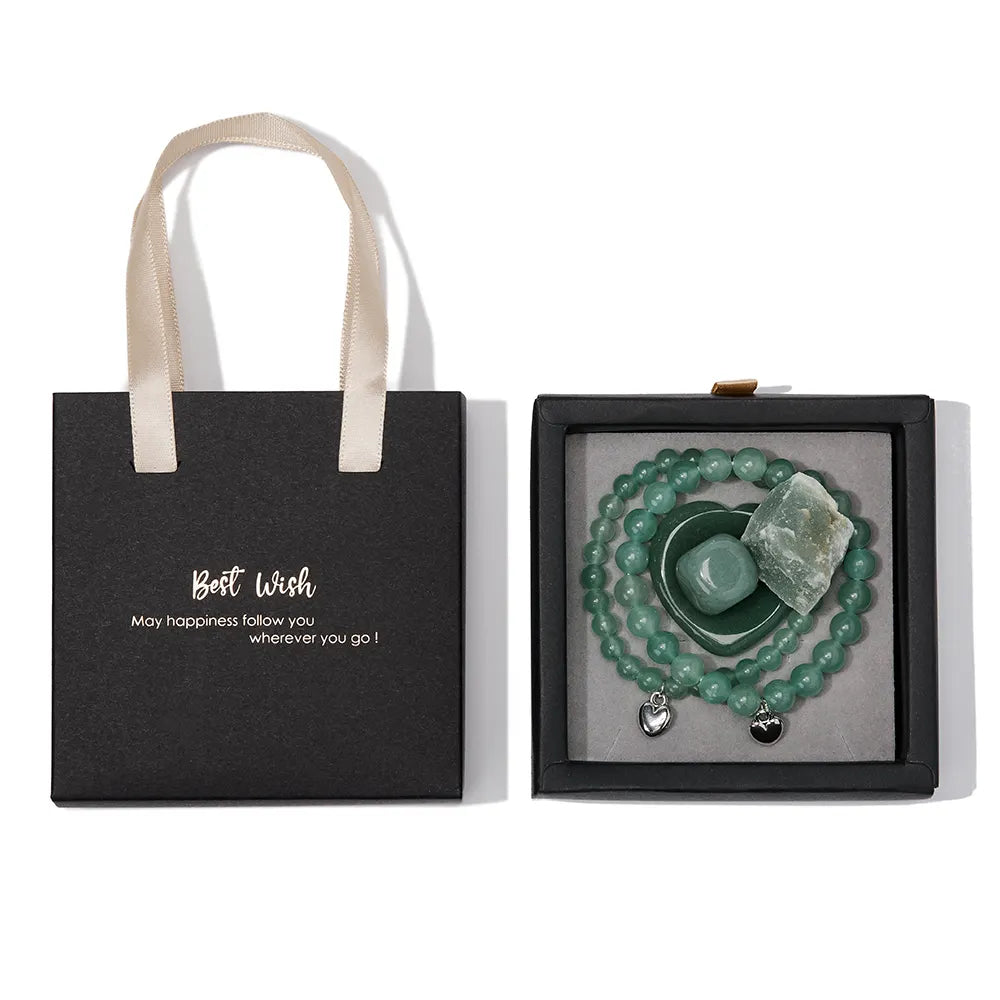 Groene Aventurijn Kralen Armband Set + Hartje / steen en Cadeaubox