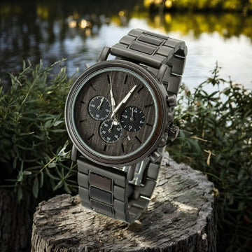 TimberWood Obsidian™ – Chronograaf Herenhorloge van Gunmetal & Zwart Sandelhout