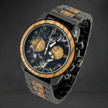 TimberWood ThunderZebra™ – Zwart Herenhorloge met Zebrano Hout & Metaal