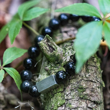 Shiny 'zwarte Obsidian' Kralen Armband met groen/grijze tinten