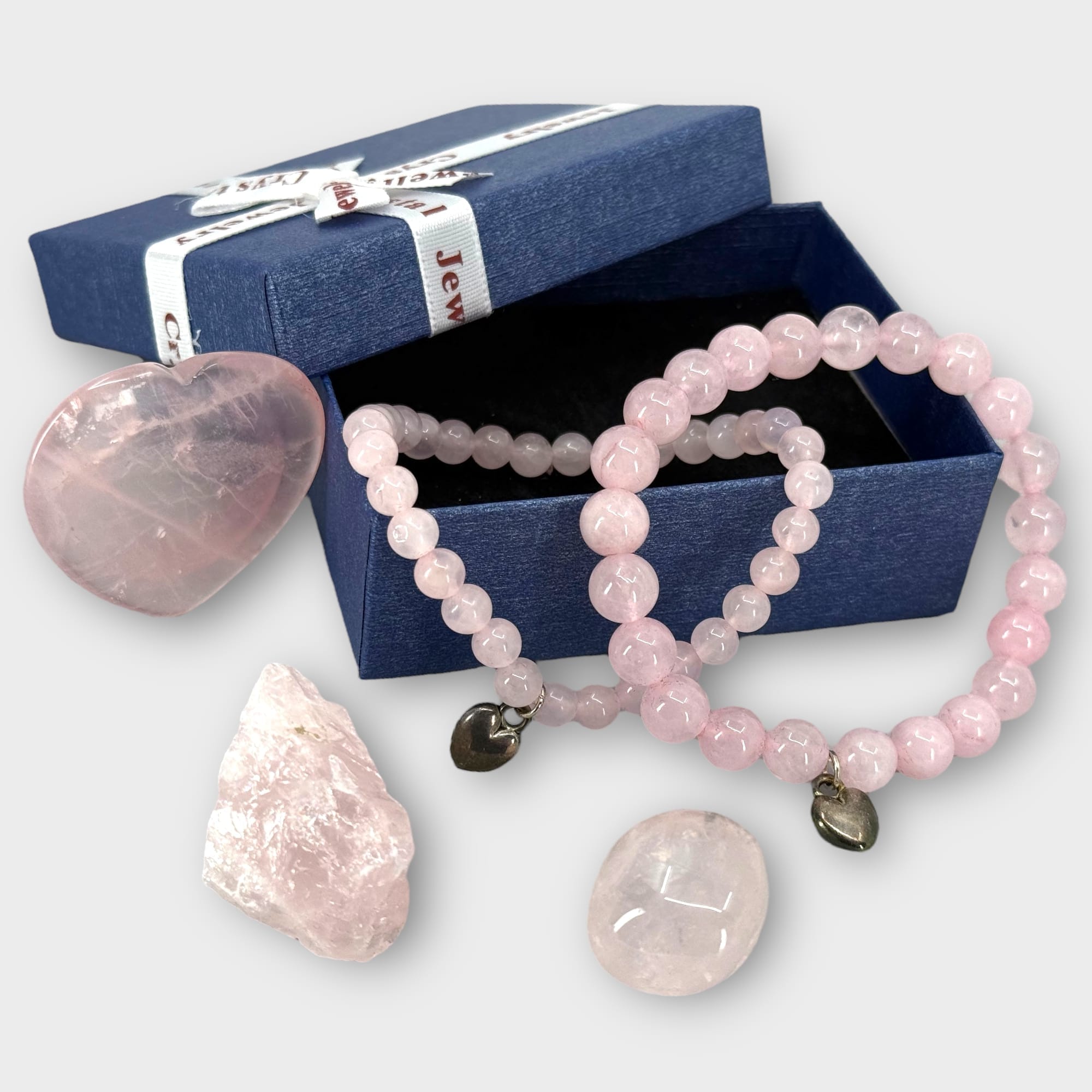 2 Rozenkwarts Armbanden en 3 Edelstenen + cadeaudoosje