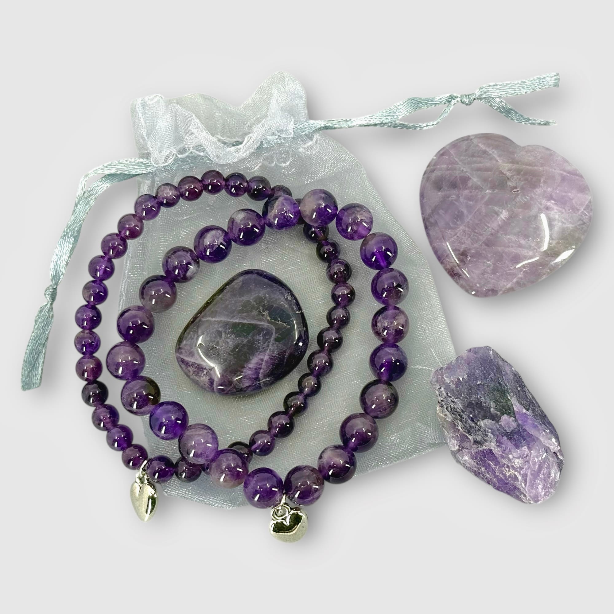 2 Amethist Armbanden & 3 Edelstenen Set in Luxe Cadeauverpakking