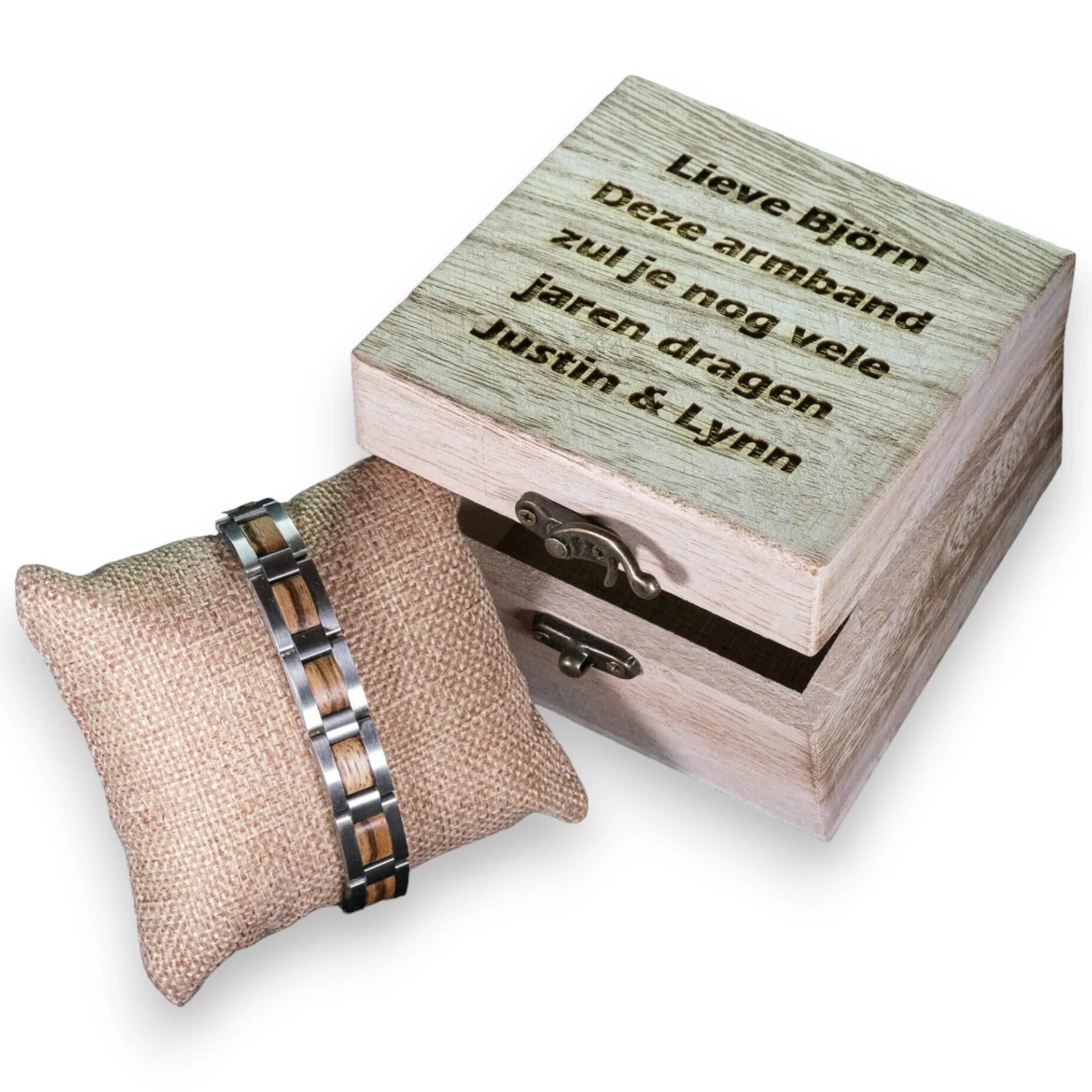 Persoonlijke houten verpakking + eigen tekst