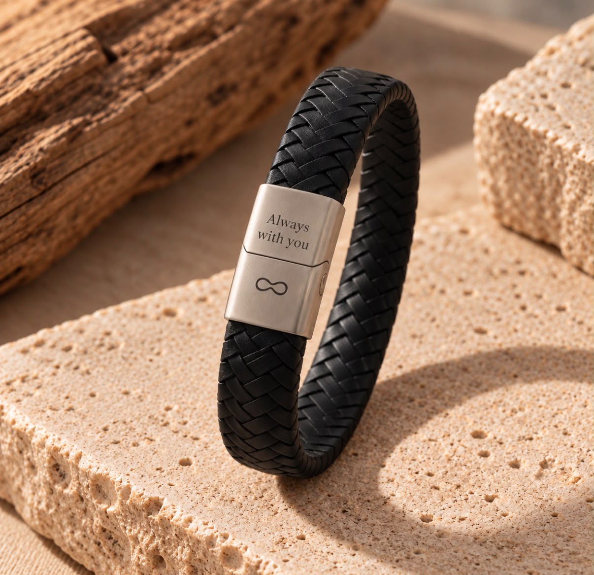 As-armband van breed leer met grove schakel