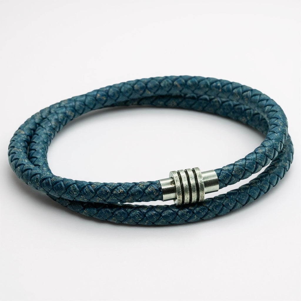 Blauw gevlochten 6mm armband | Italiaans Valiano™ leer