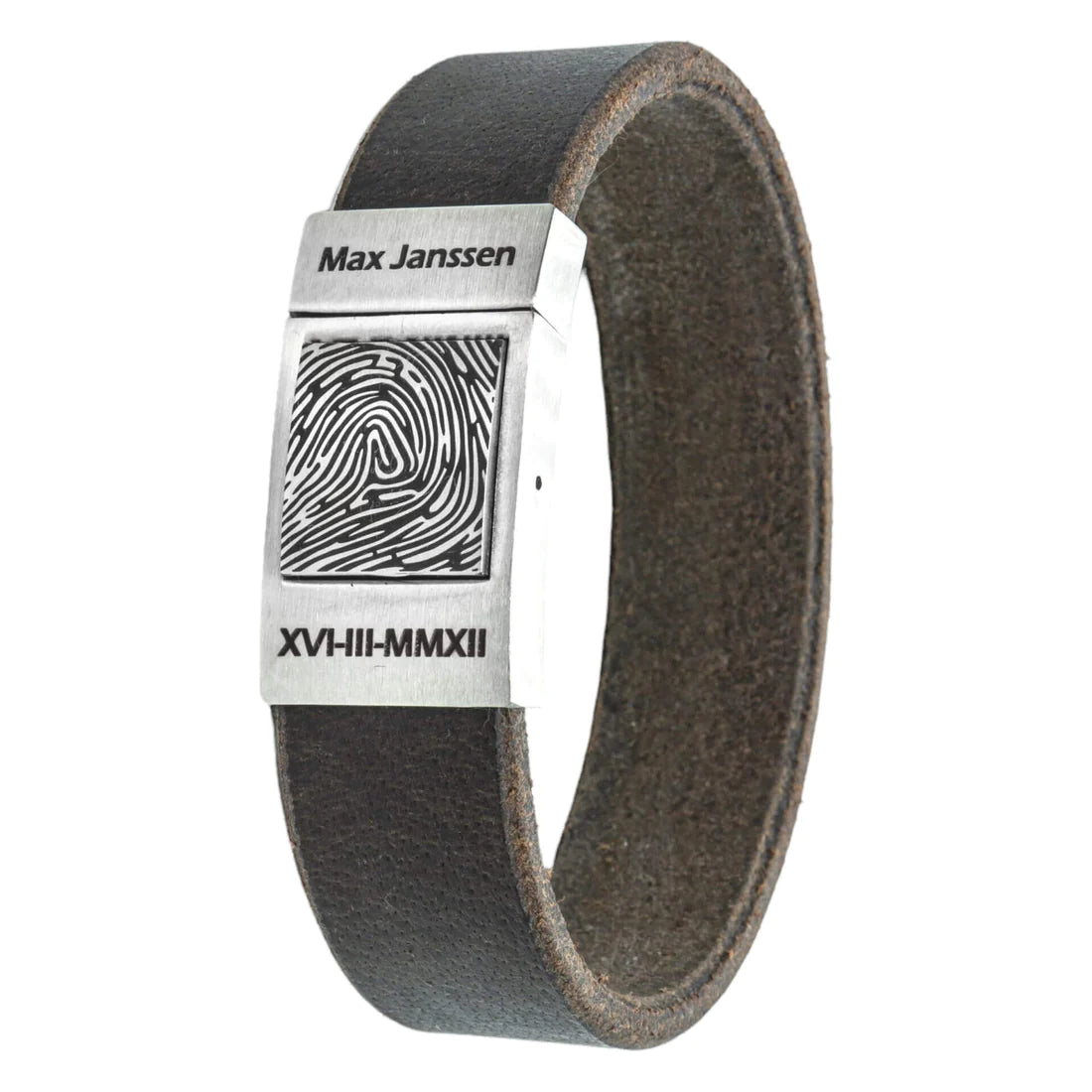 Vingerafdruk op Armband – Gevlochten leer (Zwart / Bruin leer)