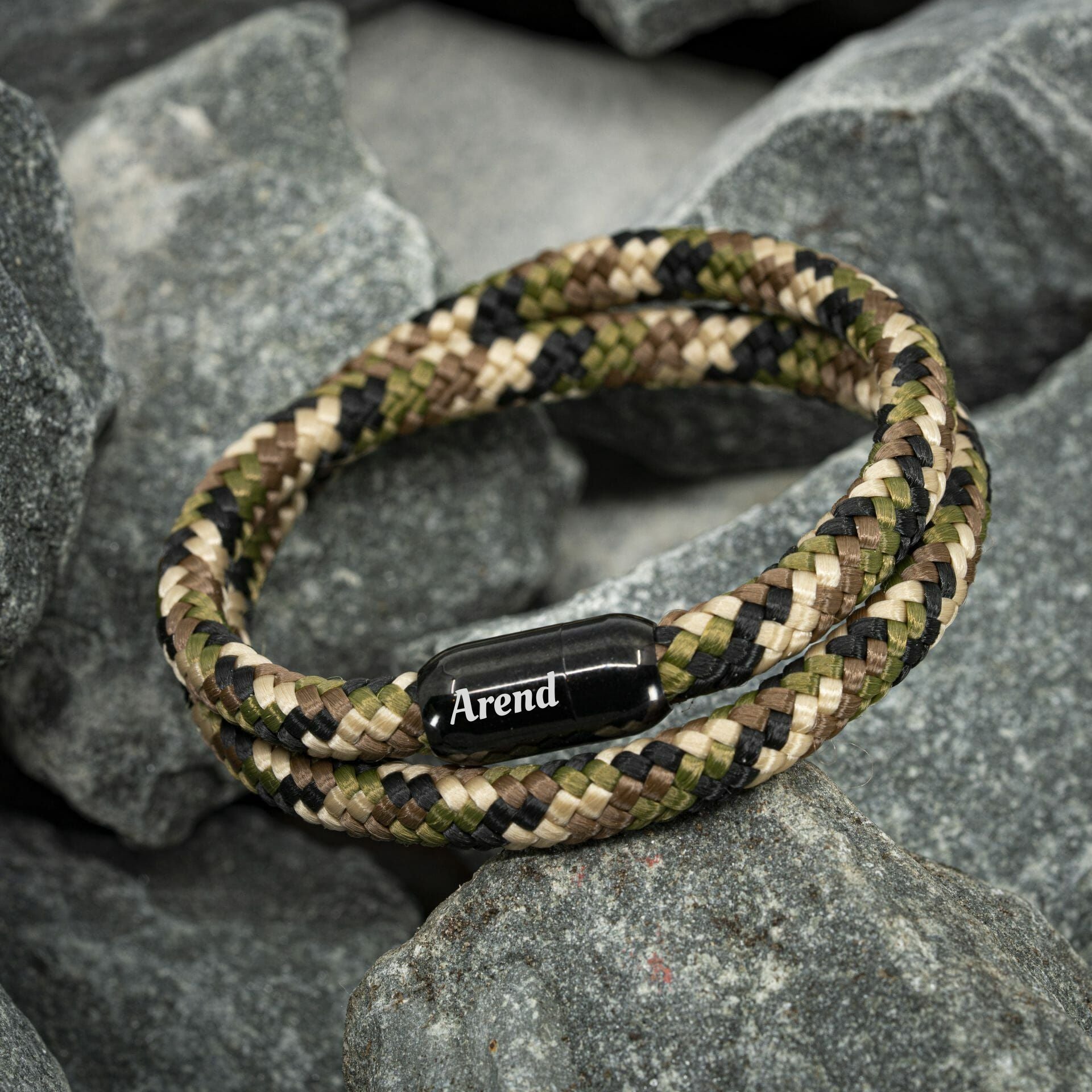Camouflage Militaire touw Armband met Naam erop gegraveerd