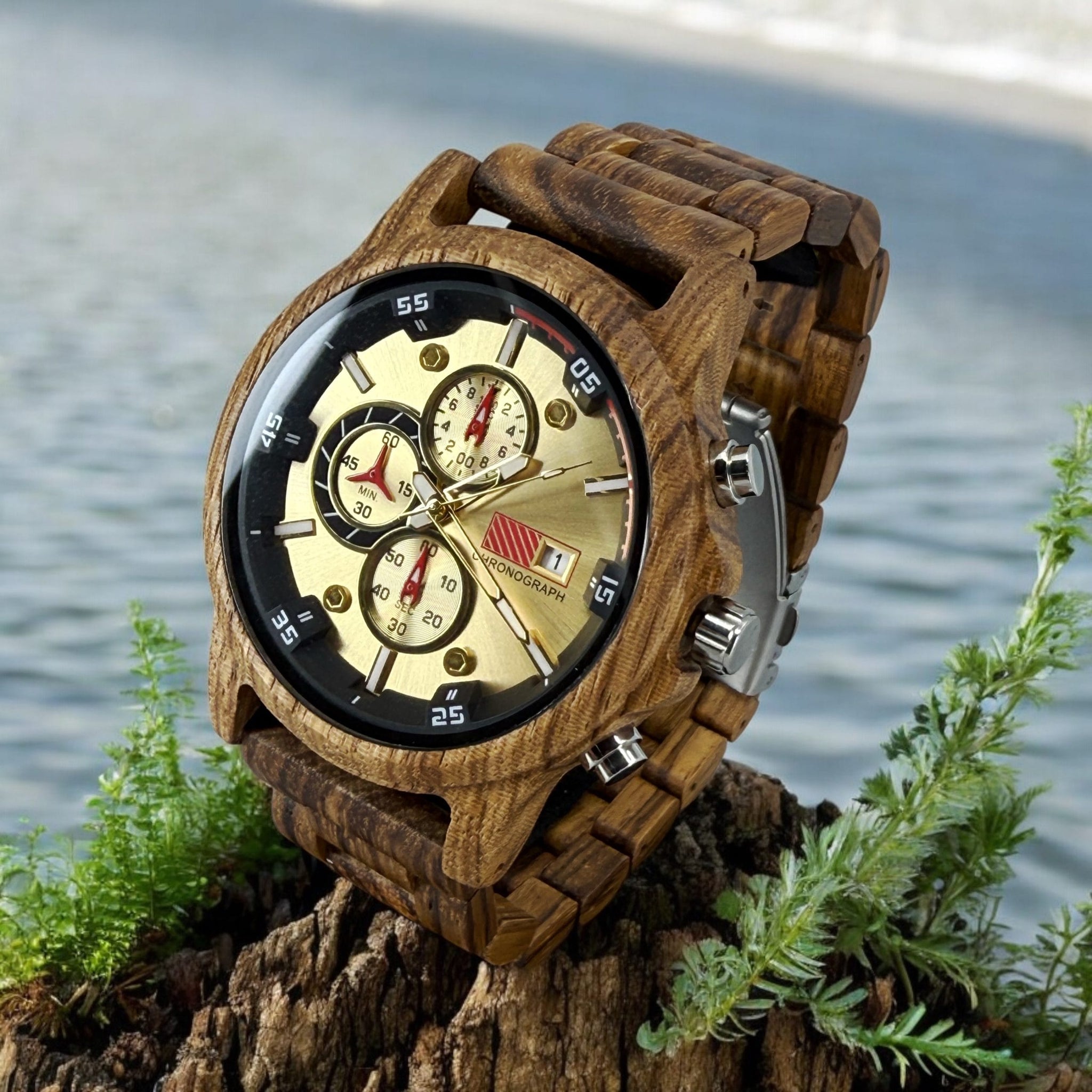 TimberWood GoldStrike™ – Chronograaf Herenhorloge van Zebrahout