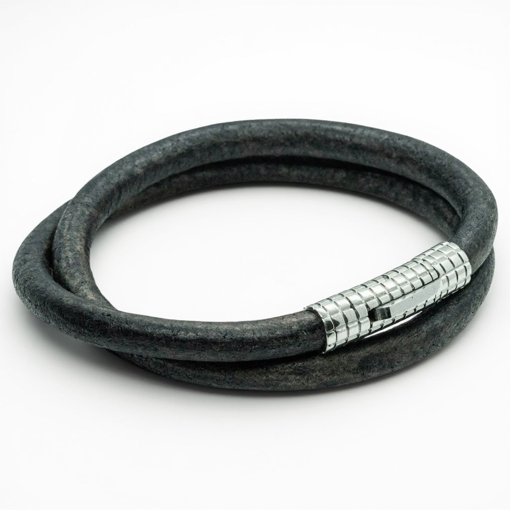 Dubbel rond 6mm zwarte armband | Italiaans Valiano™ leer