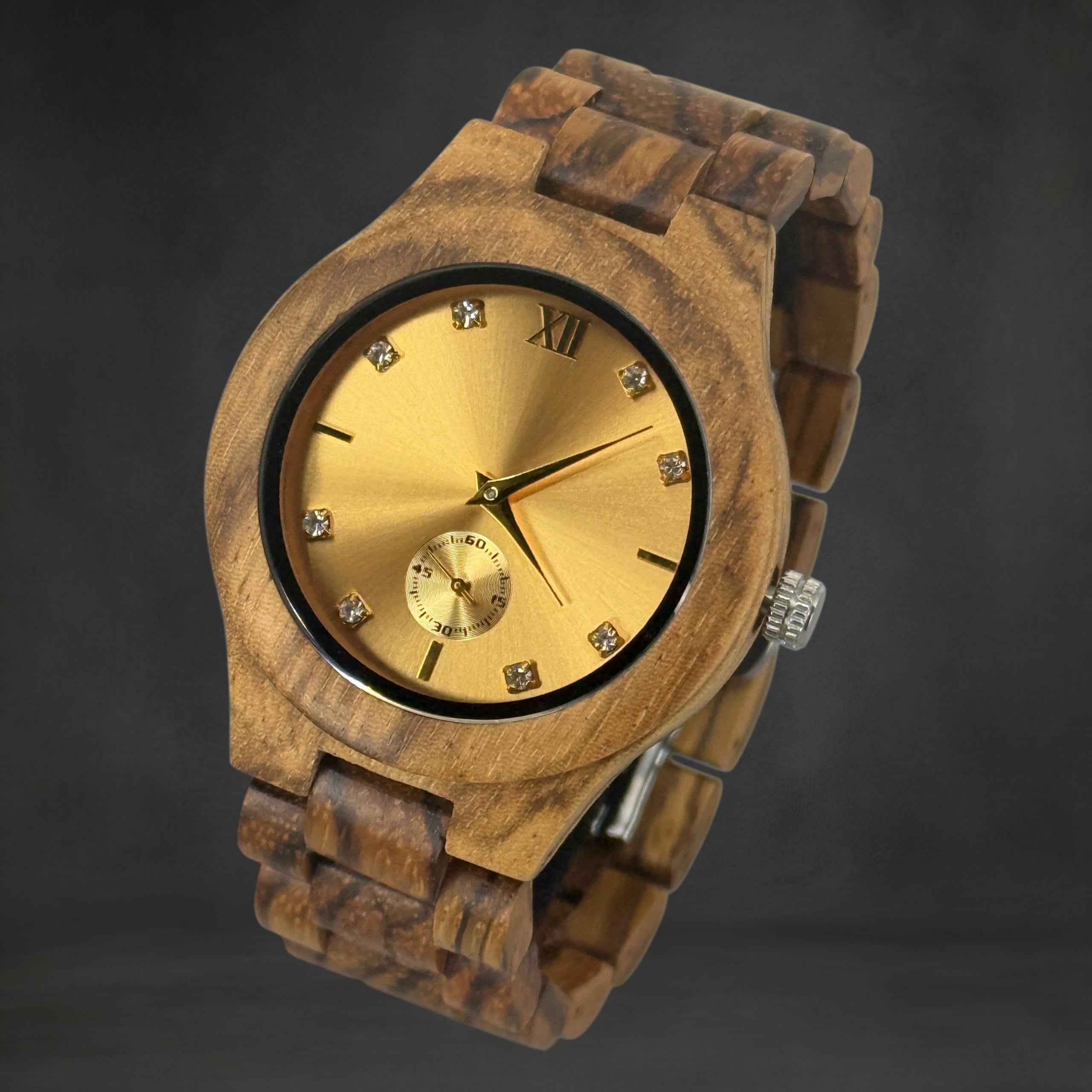 TimberWood Grace™ – Elegant Dameshorloge met Gouden Quartz Uurwerk