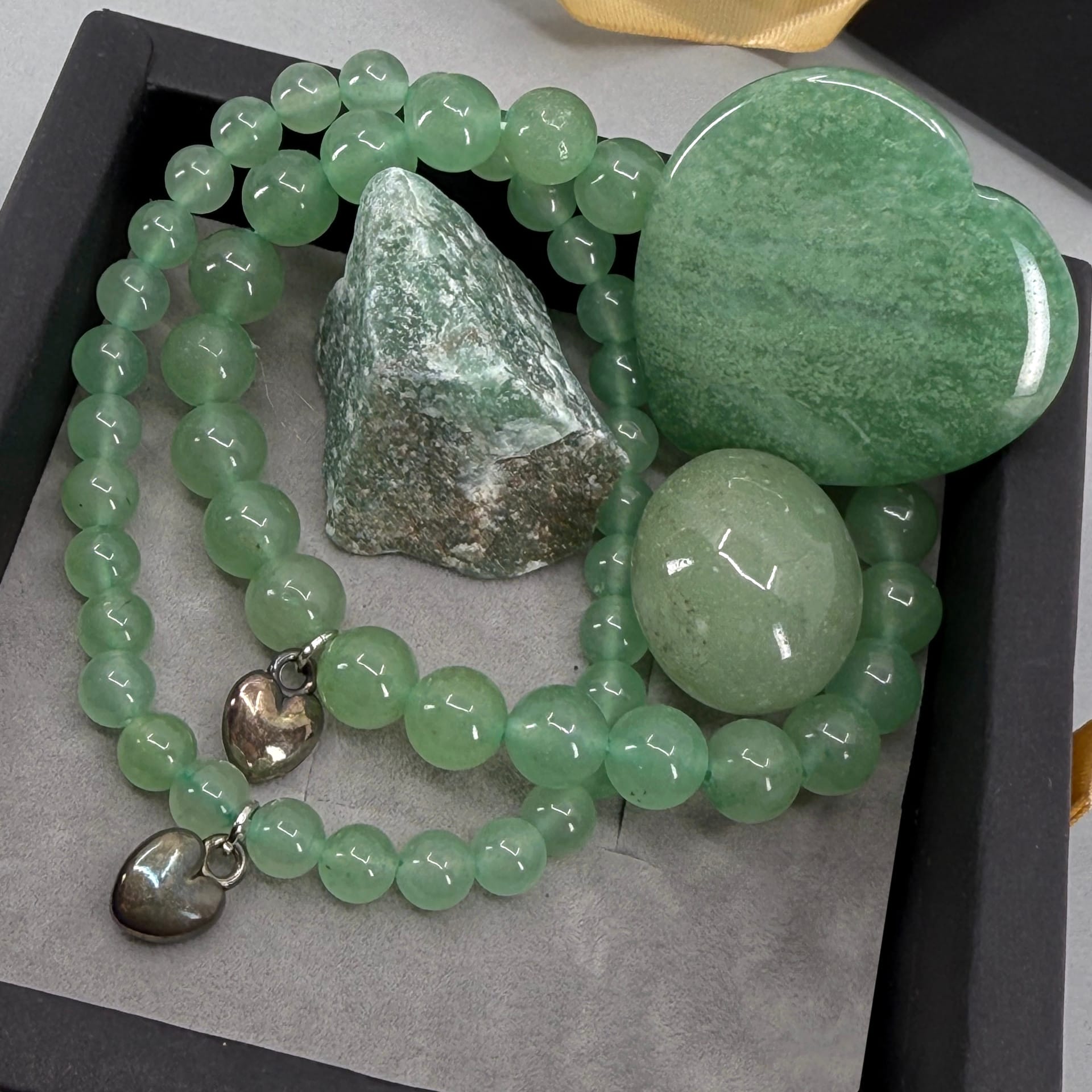 Groene Aventurijn Kralen Armband Set + Hartje / steen en Cadeaubox