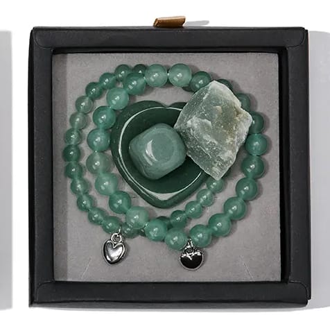 Groene Aventurijn Kralen Armband Set + Hartje / steen en Cadeaubox