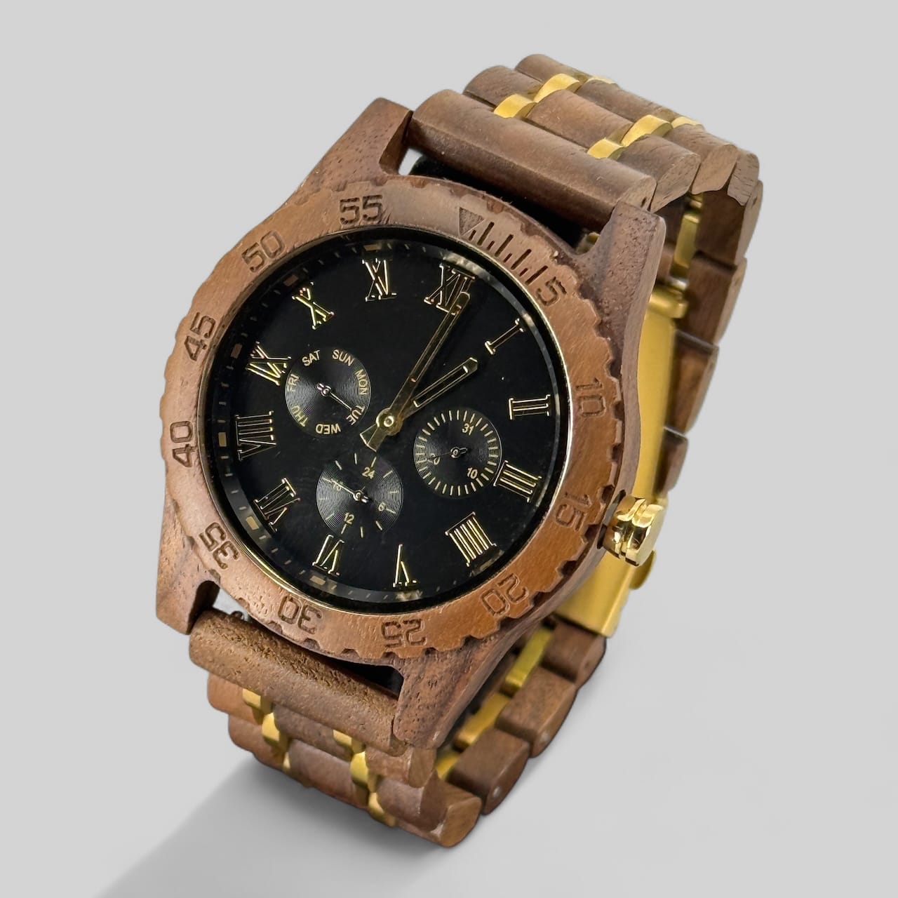 TimberWood Black Regal Walnut™ – Herenhorloge Walnoot & Goud
