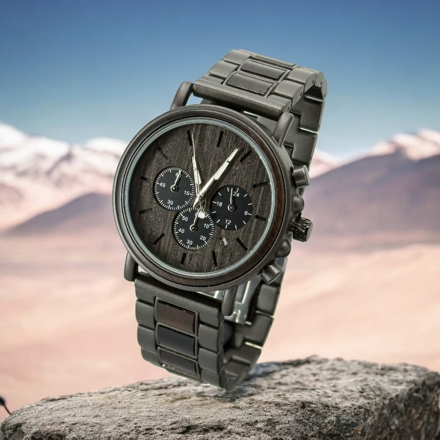 TimberWood Obsidian™ – Chronograaf Herenhorloge van Gunmetal & Zwart Sandelhout