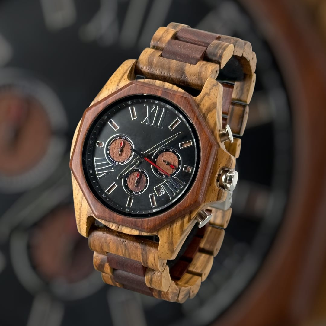 TimberWood VD53™ Deluxe – Herenhorloge van Natuurlijk & Rood Zebrahout