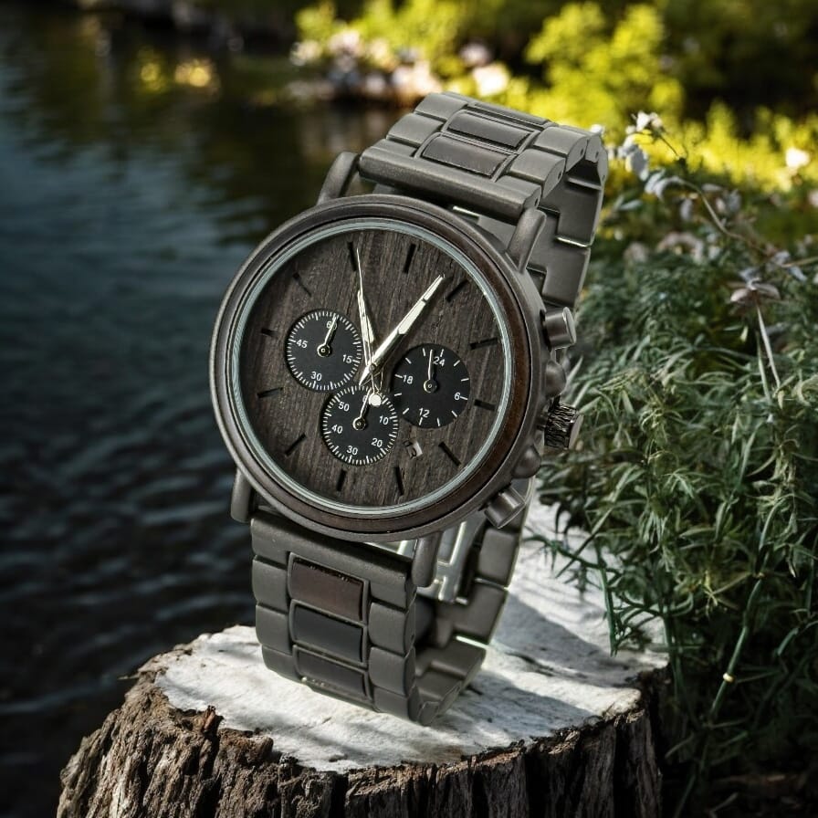 TimberWood Obsidian™ – Chronograaf Herenhorloge van Gunmetal & Zwart Sandelhout