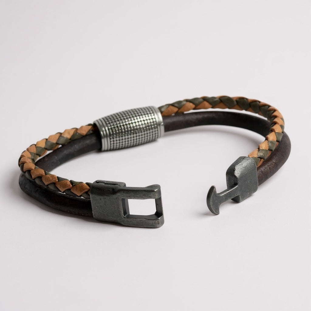 Björn - Viking armband Heren dubbel gevlochten leer