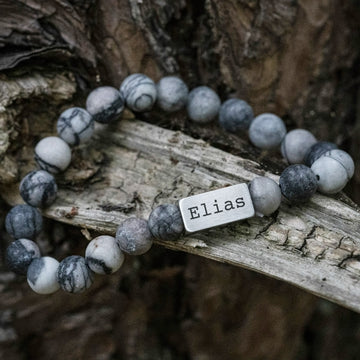 Silk Netstone - Bracciale in perline nere satinate da 8 mm + Incisione