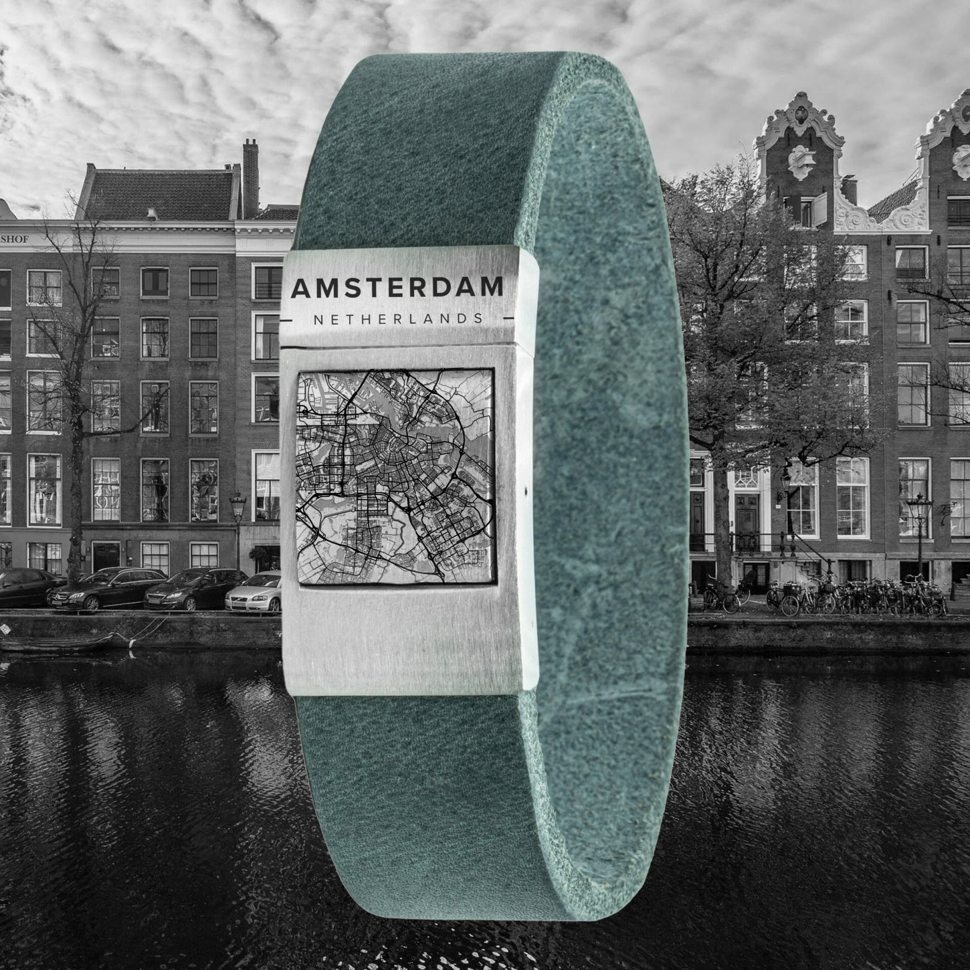 Leren kaart armband met stadsgravure – Kies je eigen stad