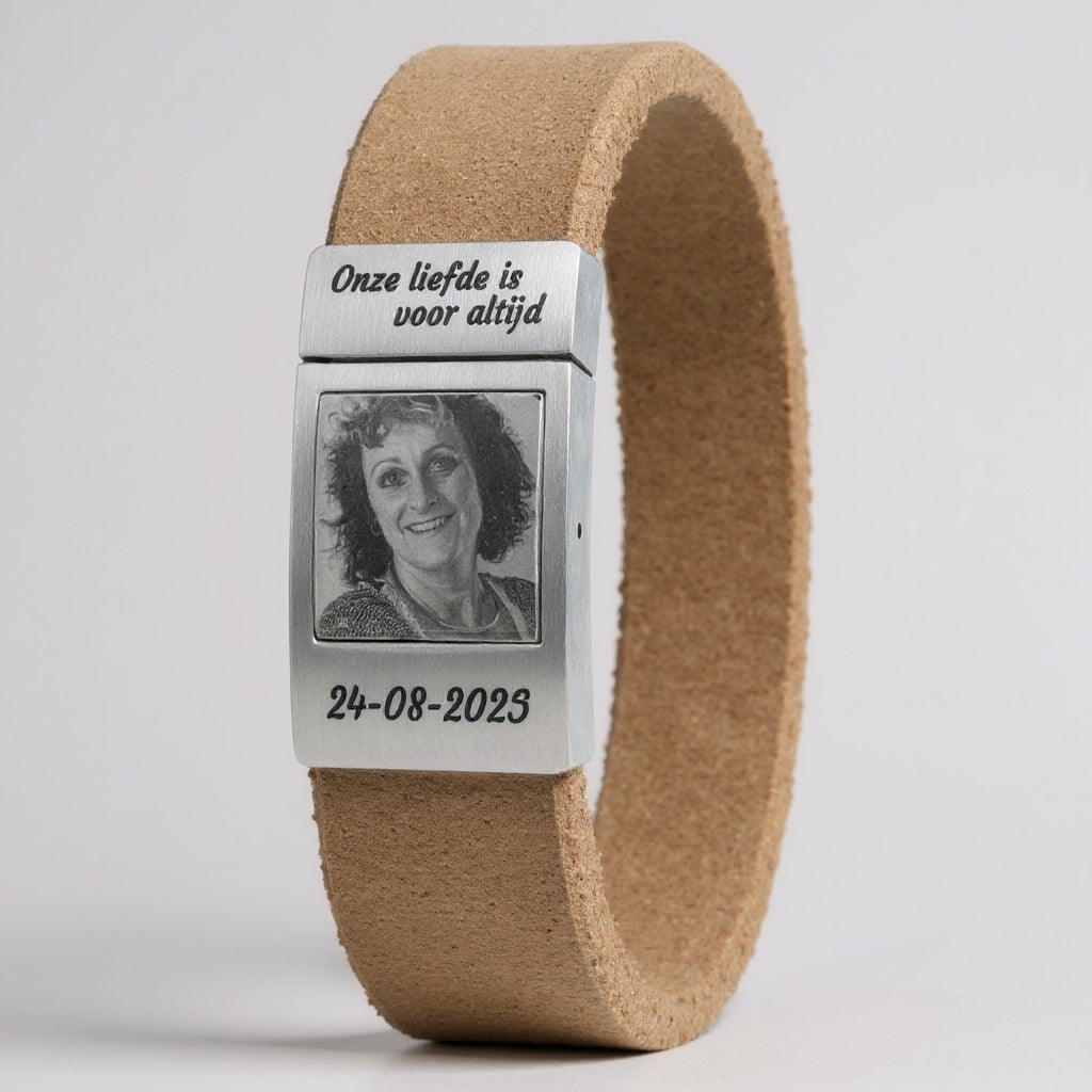 Cognac leren Fotoarmband met eigen foto