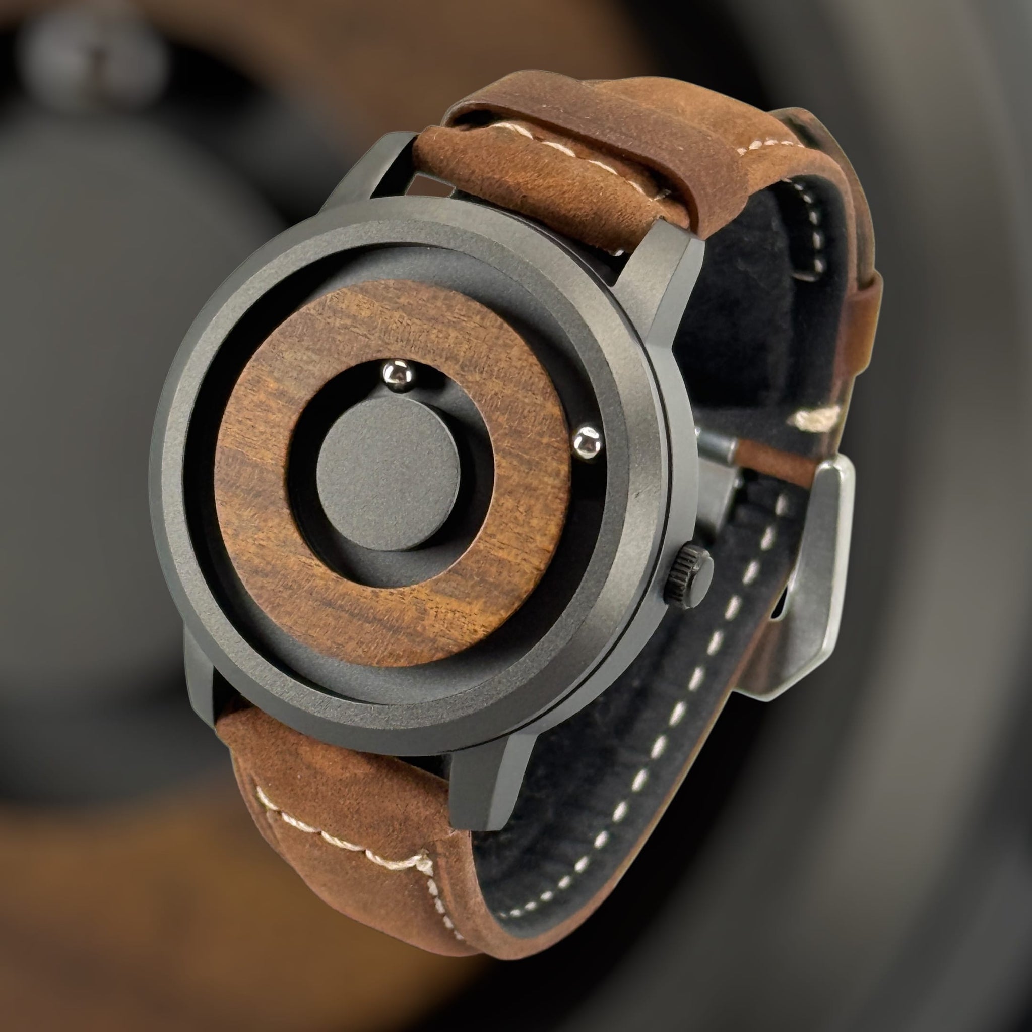 Limited Edition: TimberWood Orbit™ – Magnetisch Unisex Leren Horloge