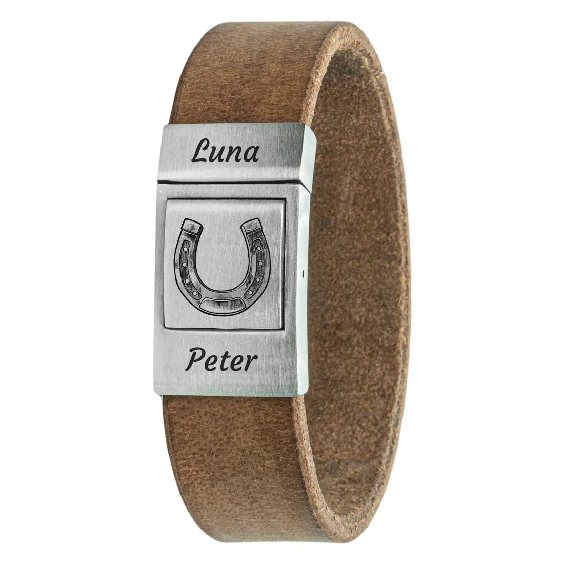 Eigen symbool Armband + Tekst gravure (Zwart / Bruin / Lichtbruin leer)