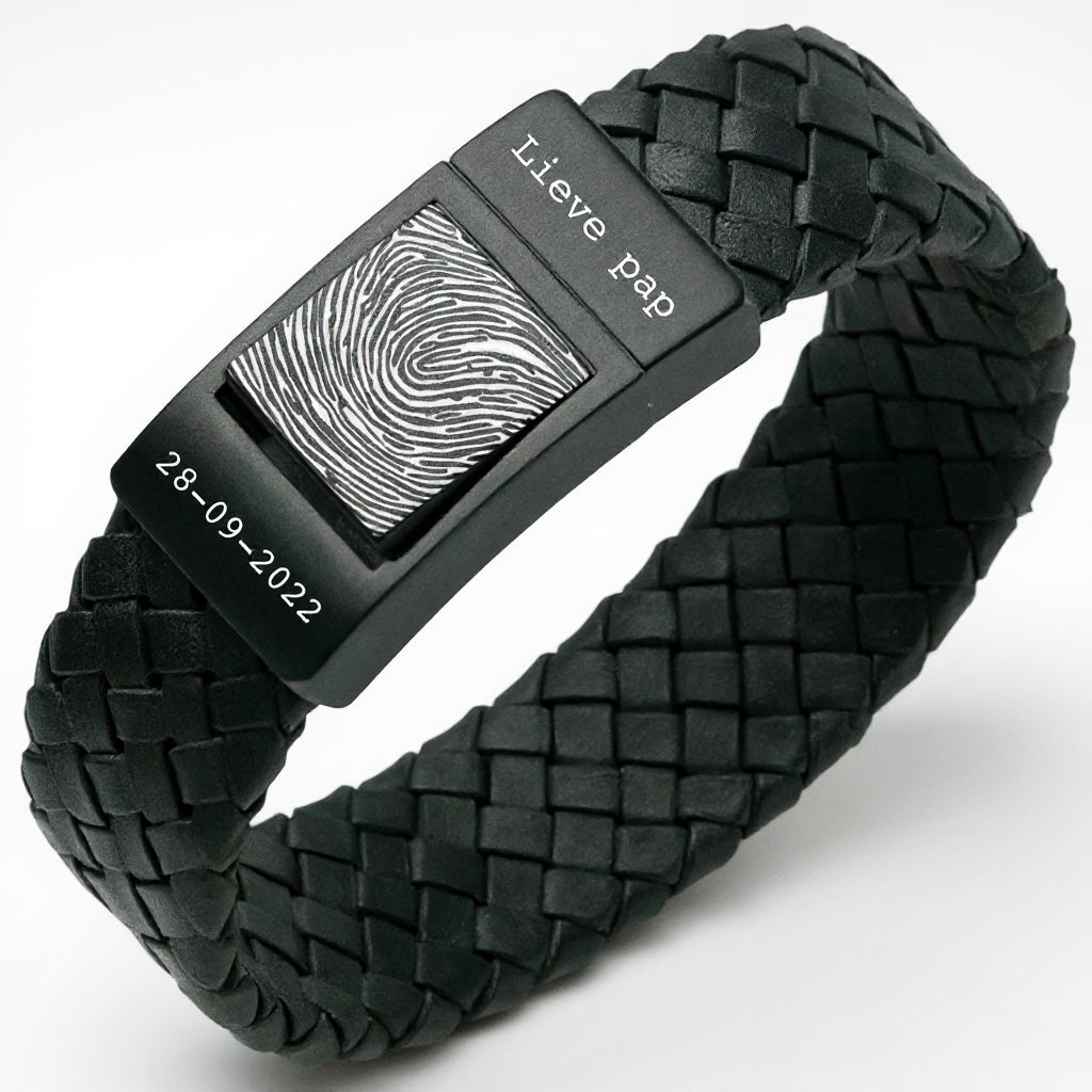 Mama Vingerafdruk armband - Bruin gevlochten leer