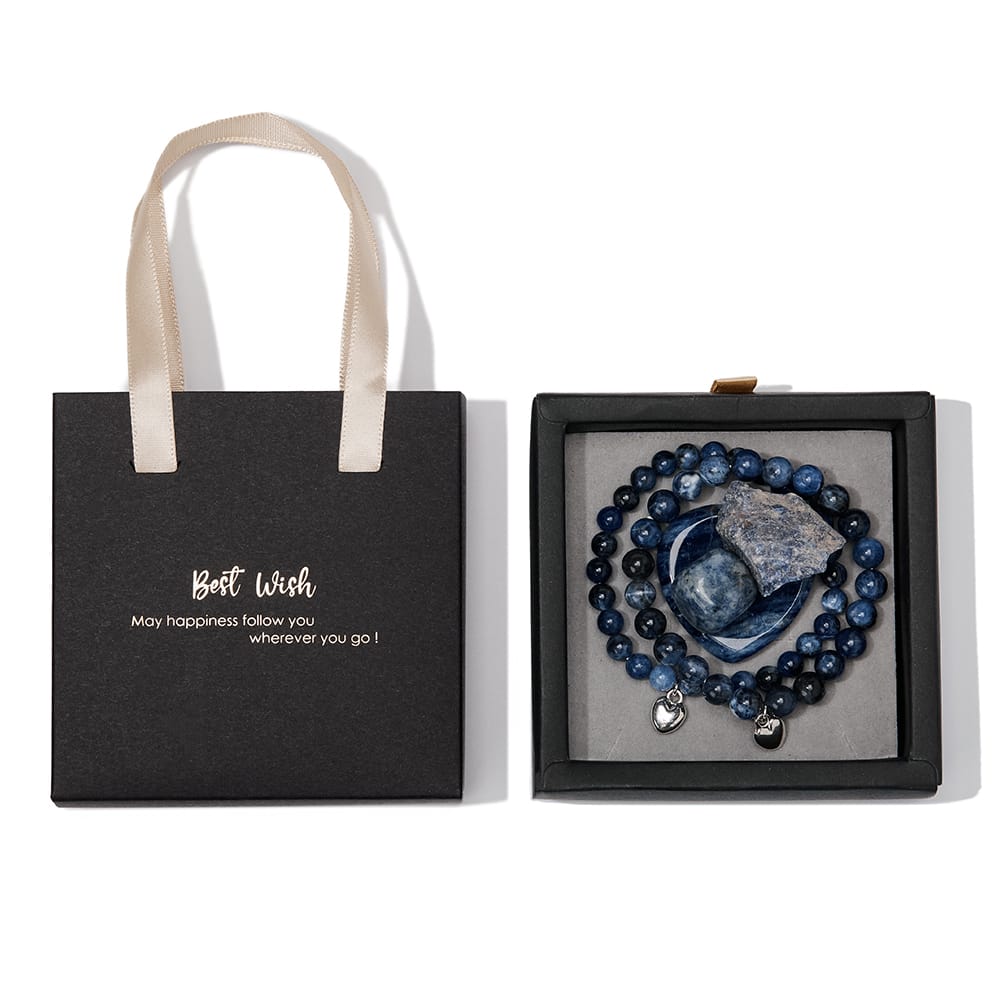 Sodalite 2 Armbanden Set met 3 Edelstenen en Cadeaudoosje