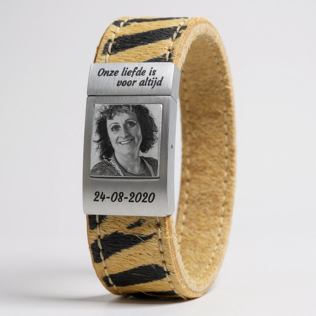 Fotoarmband - Zebra leer met eigen foto