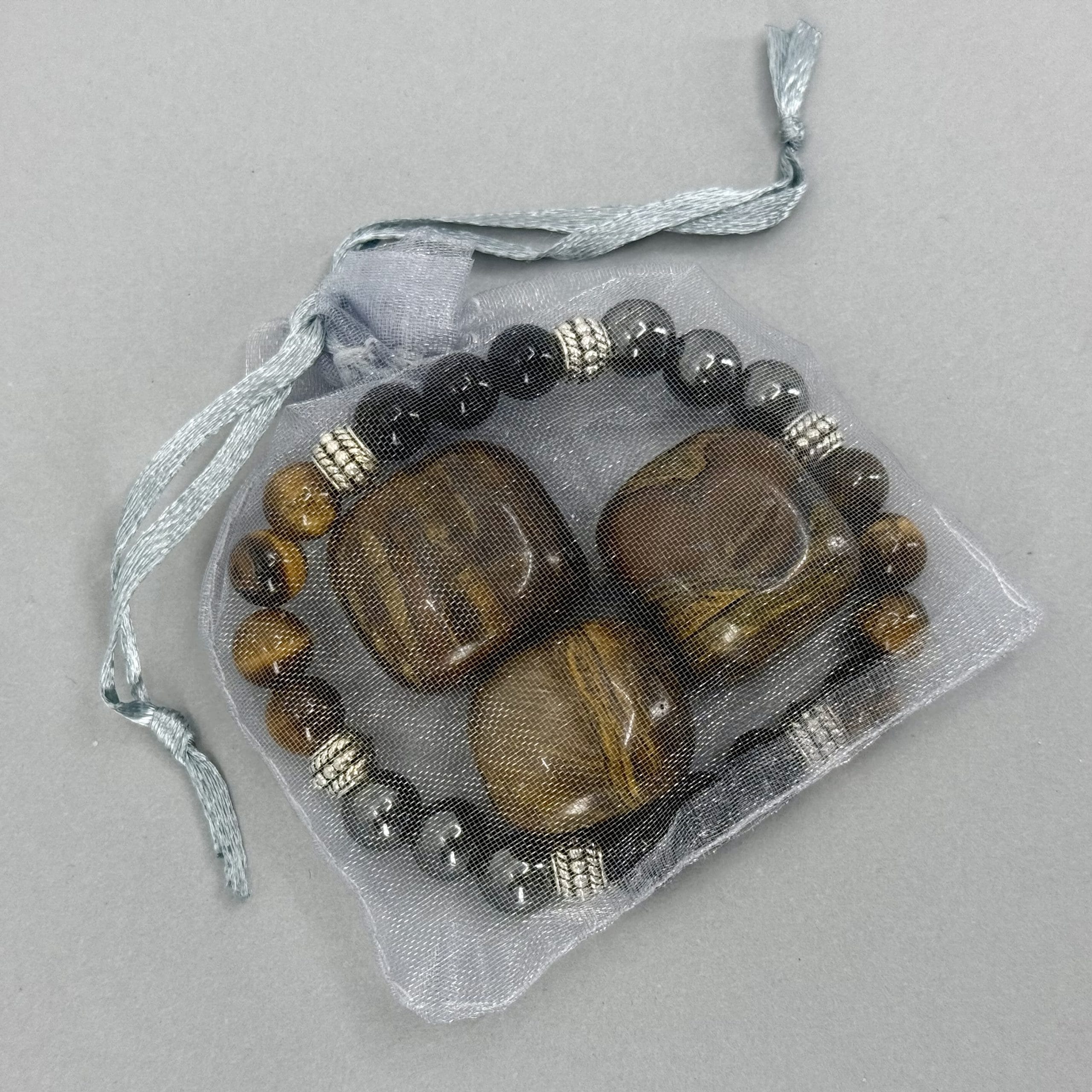 Tijgeroog, Zwart Obsidiaan & Hematiet Armband + 3 Tijgeroog Edelstenen