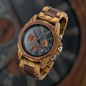 TimberWood VD53™ – Herenhorloge van Natuurlijk & Rood Zebrahout