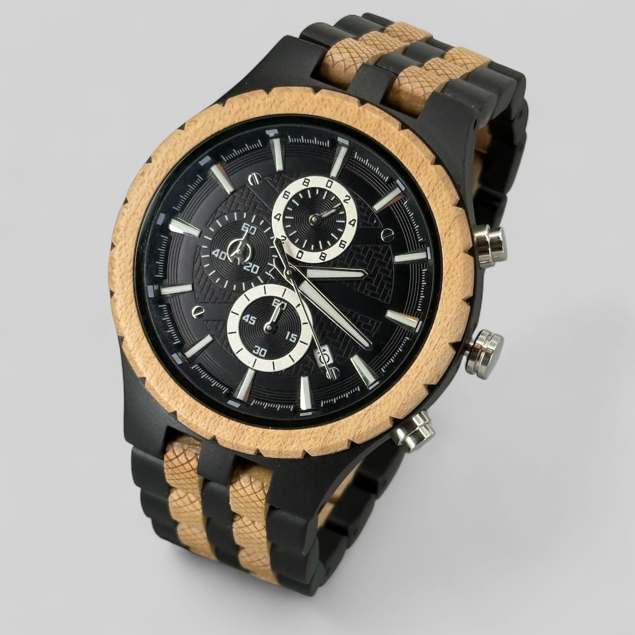 XXL Herenhorloge – TimberWood Shadow™ | Zwart sandelhout en esdoorn