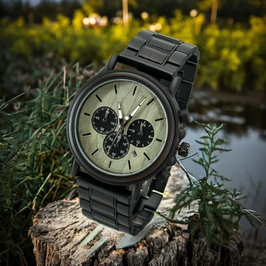 TimberWood Obsidian™ – Chronograaf Herenhorloge van Zwart (licht uurwerk)