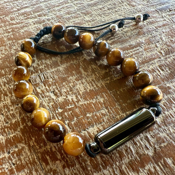 'Verstelbare' Zwarte As-Armband met as-ruimte | 8mm Tijgeroog Kralen armband