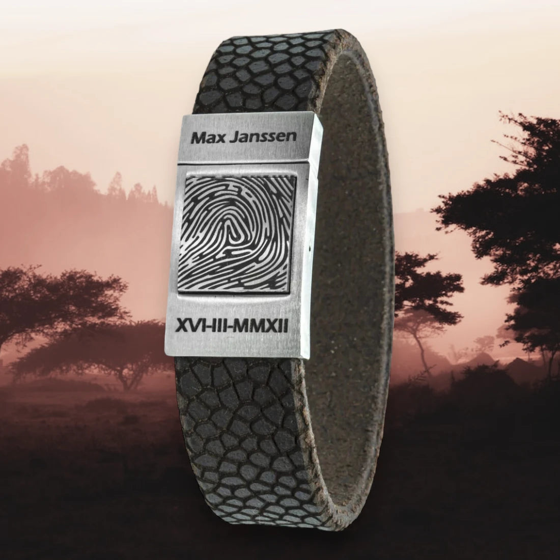 Vingerafdruk armband – Africa Edition – Zwart / bruin Italiaans leer