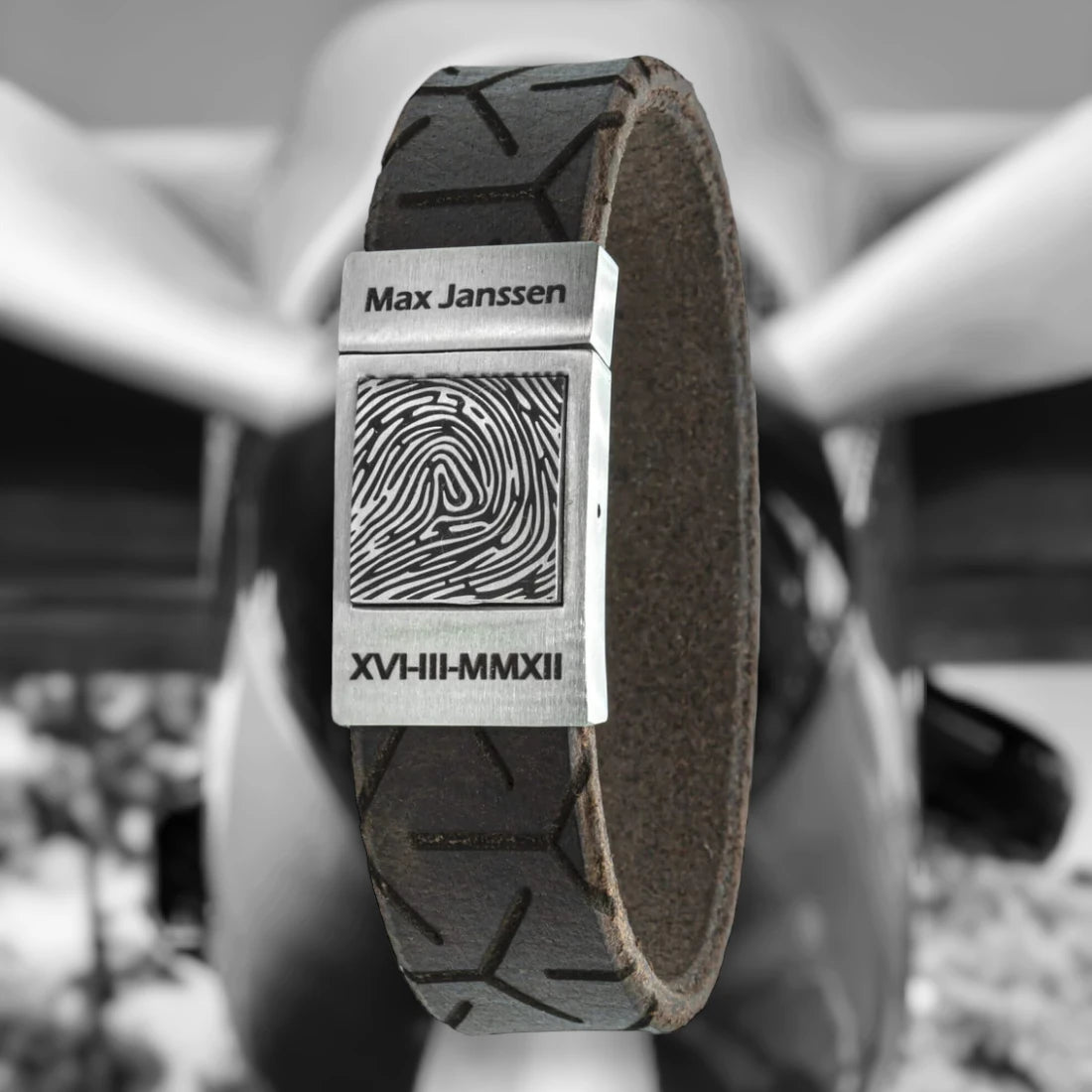 Vingerafdruk Armband - Pilots Edition - Zwart / Bruin / Gevlochten leer