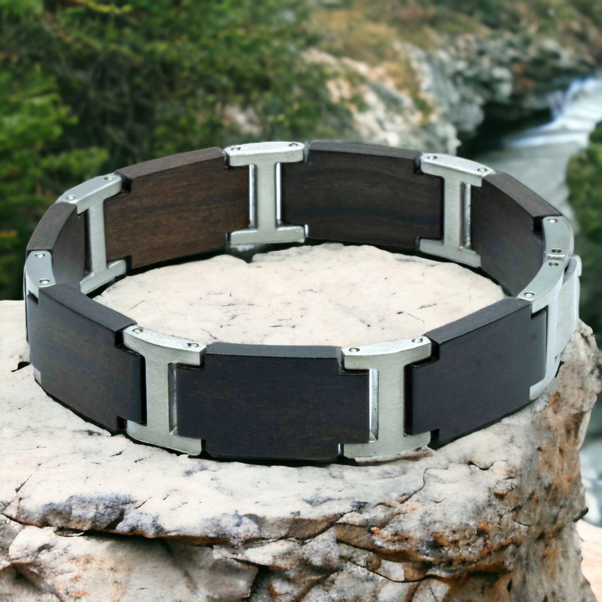 Gaia – Ebbenhout & Roestvrij Staal Houten Armband