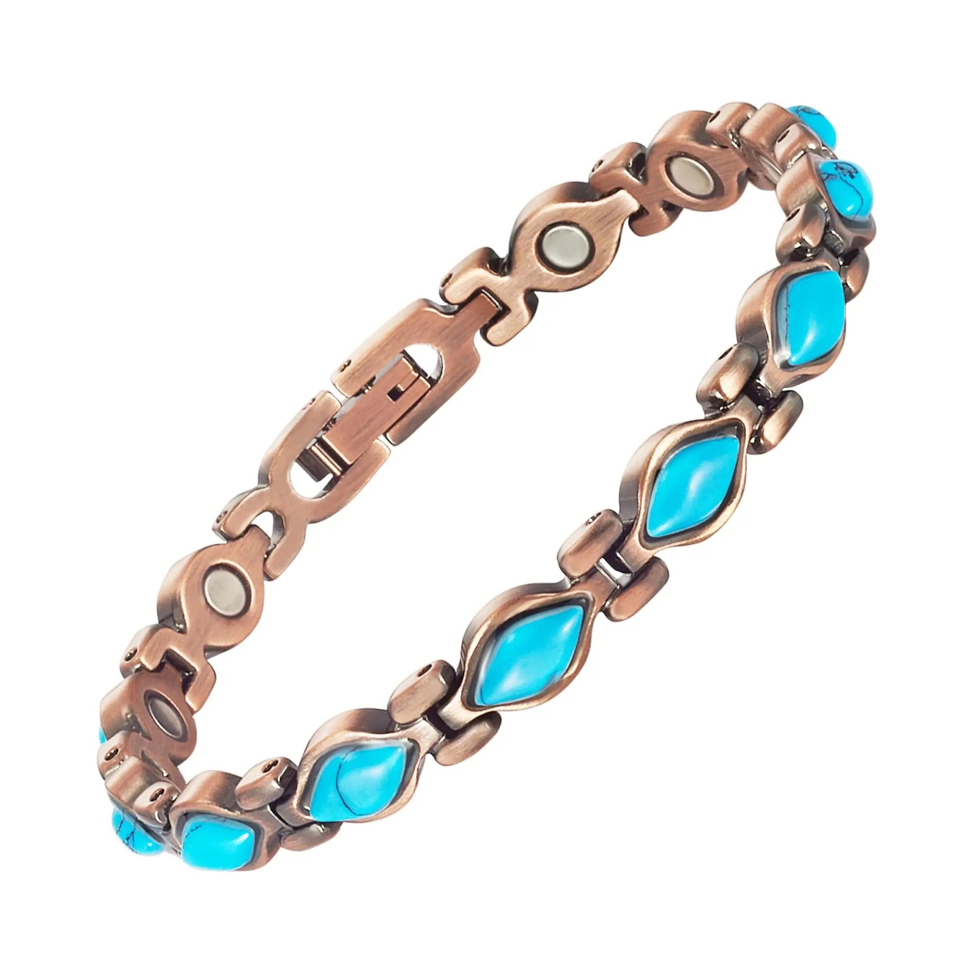 Magnetiva® Koperen Dames Magneetarmband – Met Turquoise Edelstenen