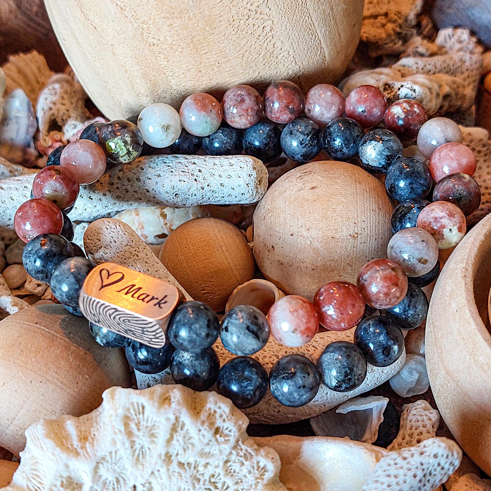 Vingerafdruk Kralen Armband Set – Black & Cherry