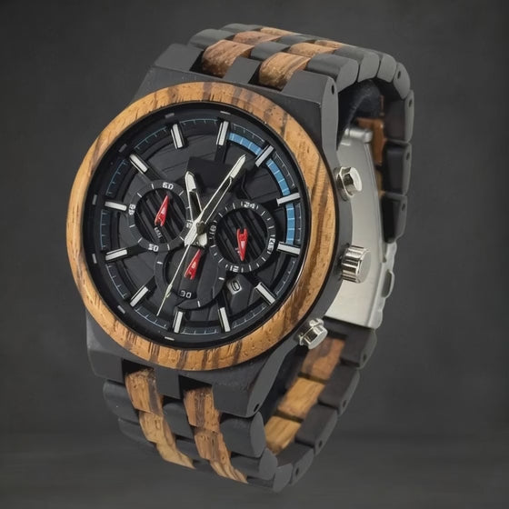 TimberWood Stratos™ – Heren horloge Zwarte Ebony & Zebra Hout