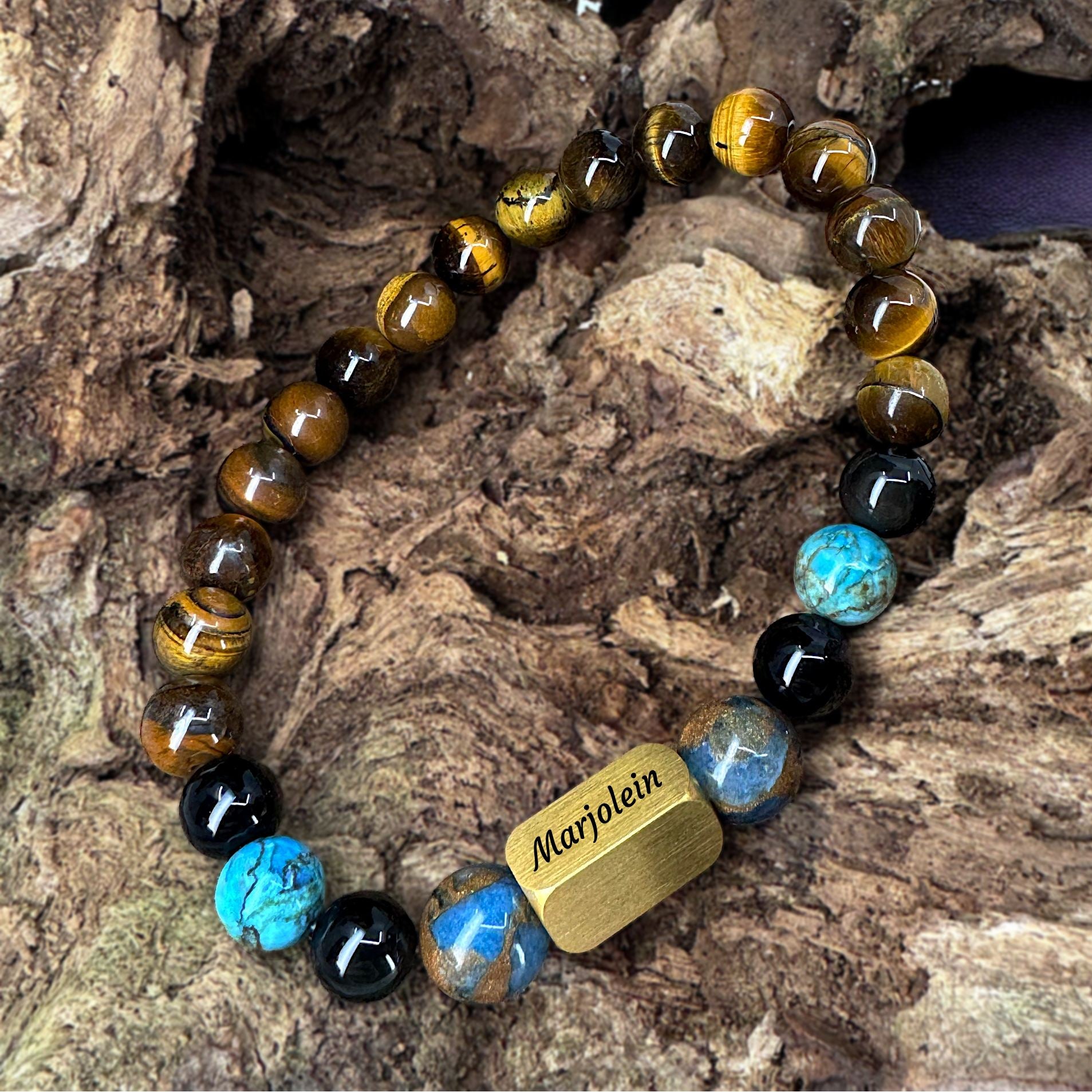 Deluxe 🐯 Tijgeroog Kralen Armband | Zwarte African Tiger Eye