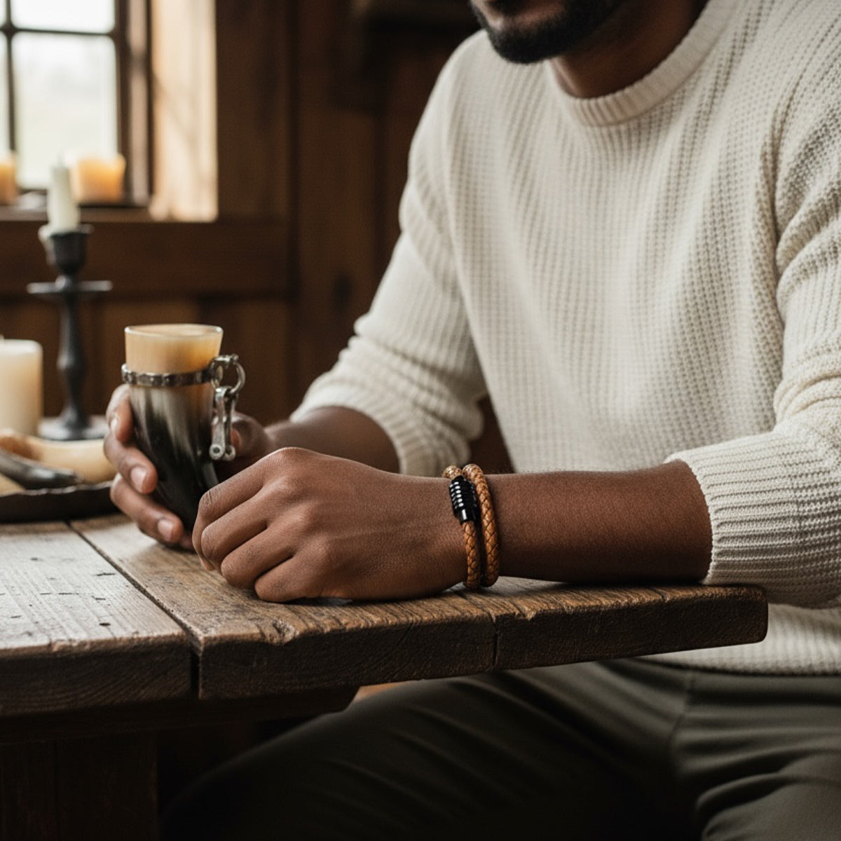 Bruine dubbel gevlochten armband | Italiaans Valiano™ leer