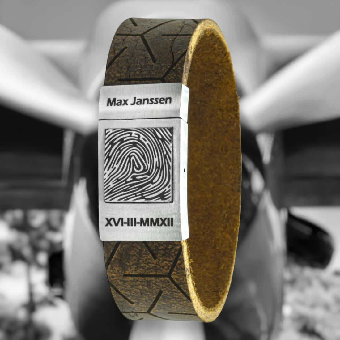 Vingerafdruk Armband - Pilots Edition - Zwart / Bruin / Gevlochten leer