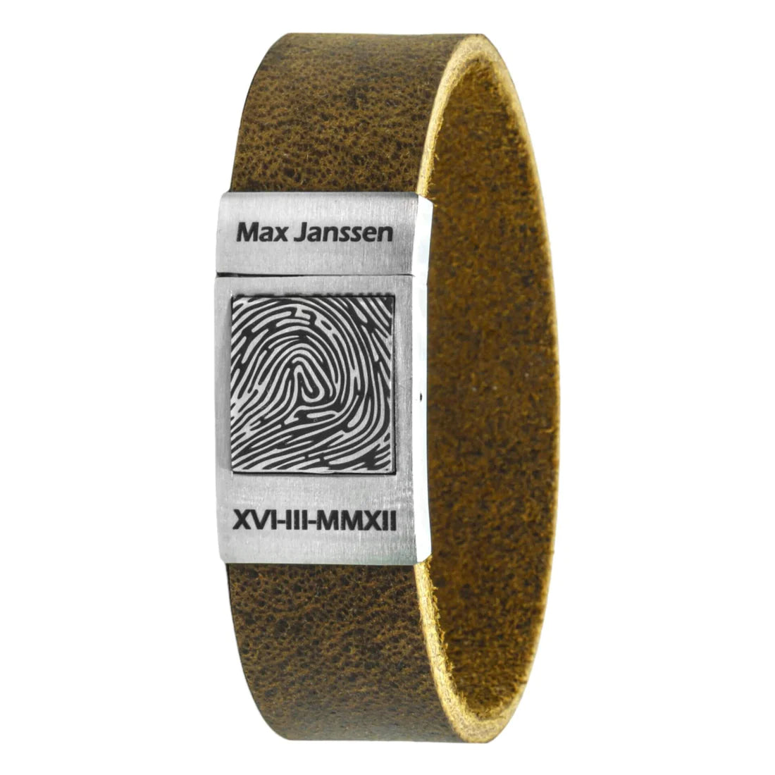 Vingerafdruk op Armband – Gevlochten leer (Zwart / Bruin leer)