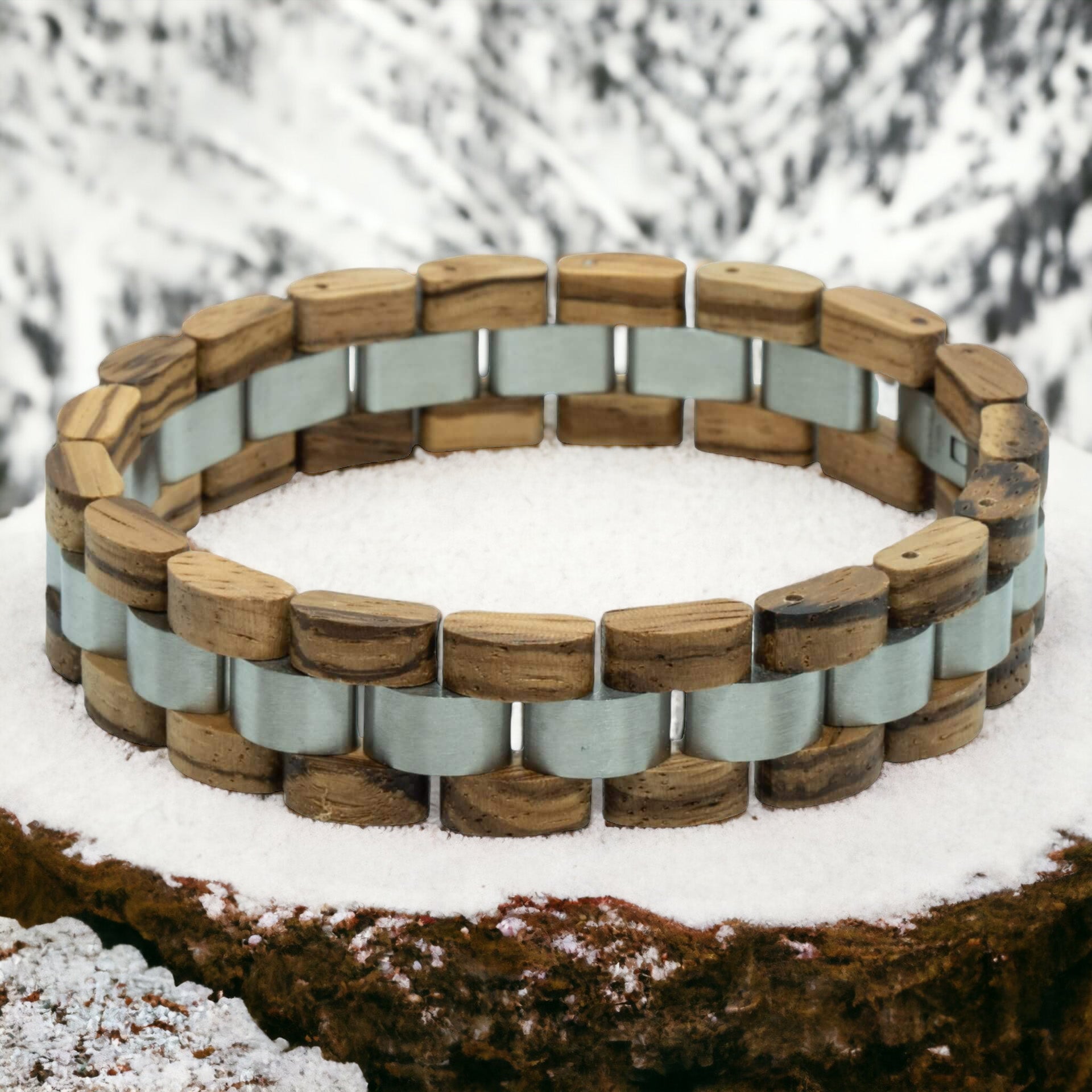 Monte Rosa – Zebrano & Roestvrij Staal Houten Armband