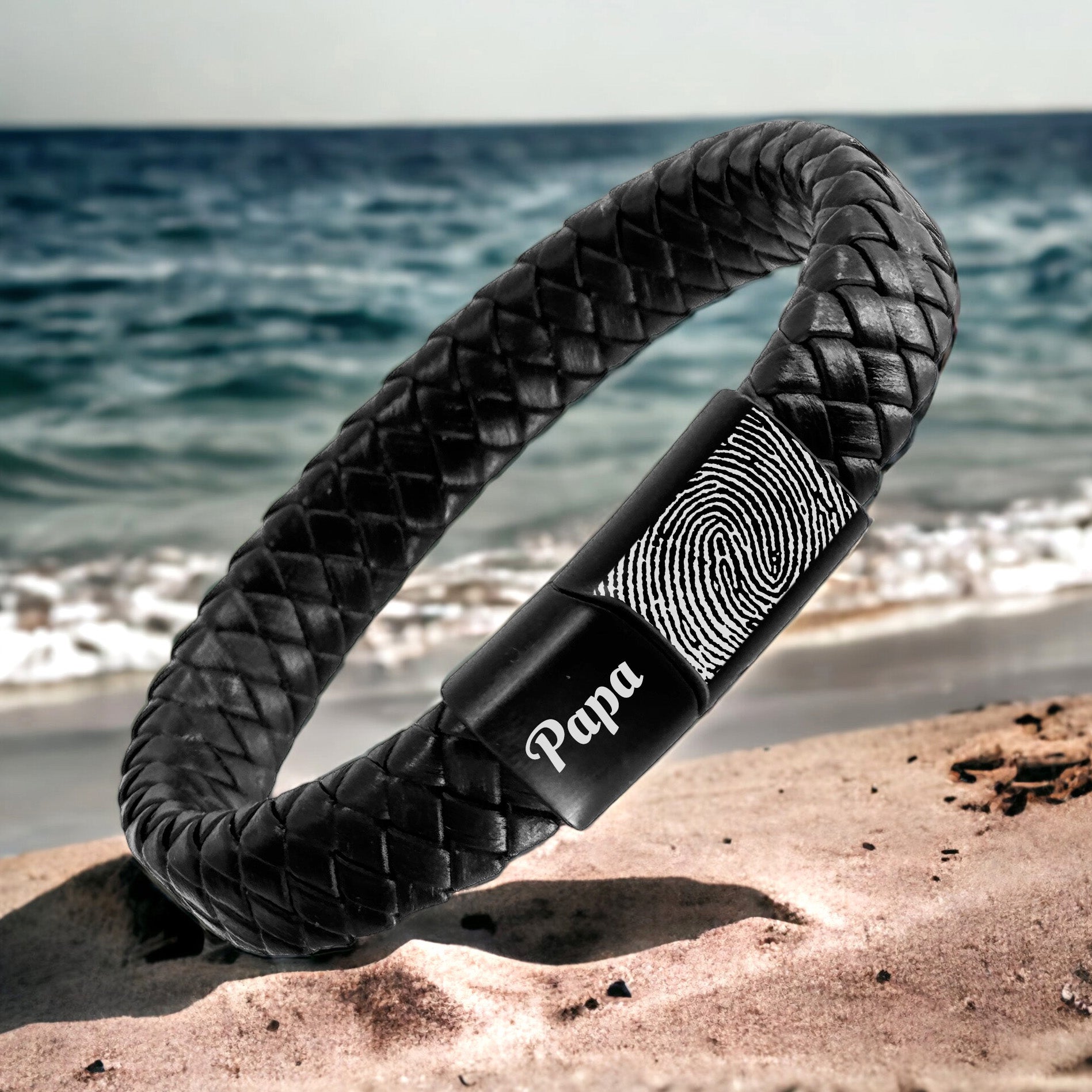 Dubbel gevlochten leren armband met gravure