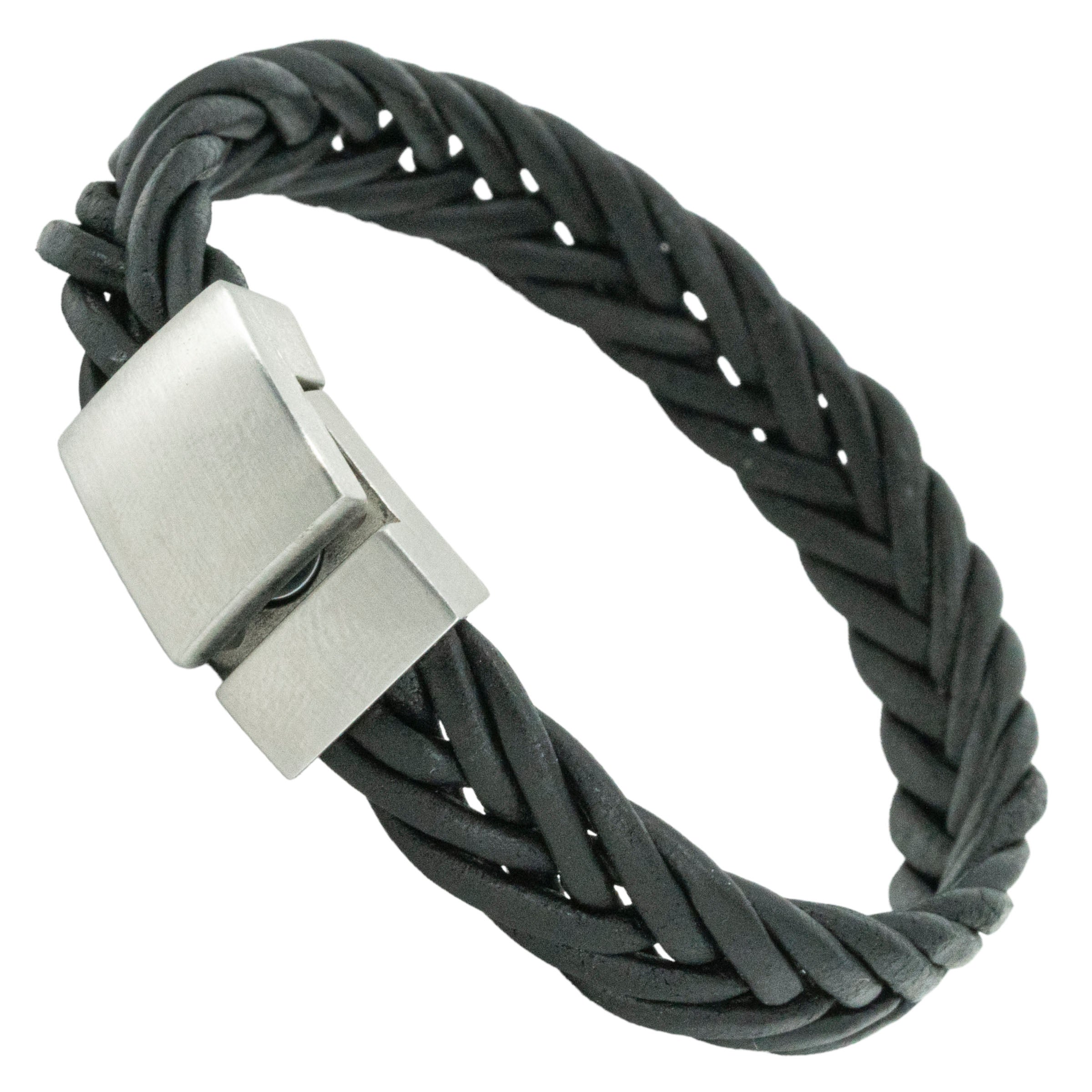 Edelstalen Armband met gravure – gevlochten leer